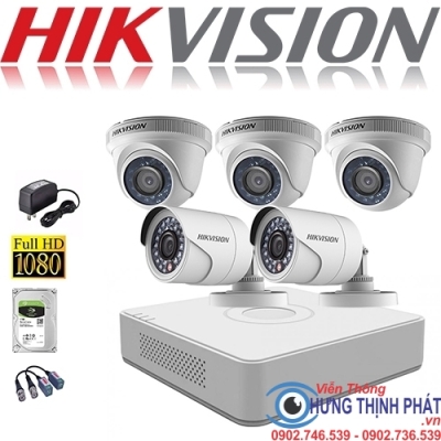 TRỌN BỘ 5 CAMERA QUAN SÁT HIKVISON 2.0 MPX